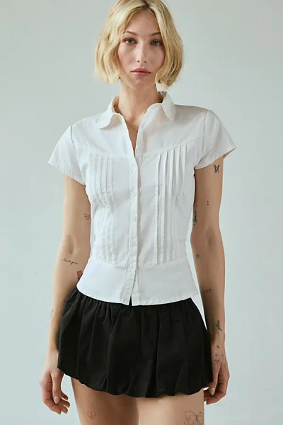 Motel Wilmot Cotton Poplin Pintuck Button-down Shirt In White, Women's At Urban Outfitters