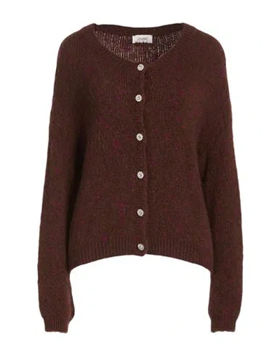 Motel Woman Cardigan Chocolate Brown Size Onesize Acrylic, Polyamide, Mohair Wool, Wool, Elastane