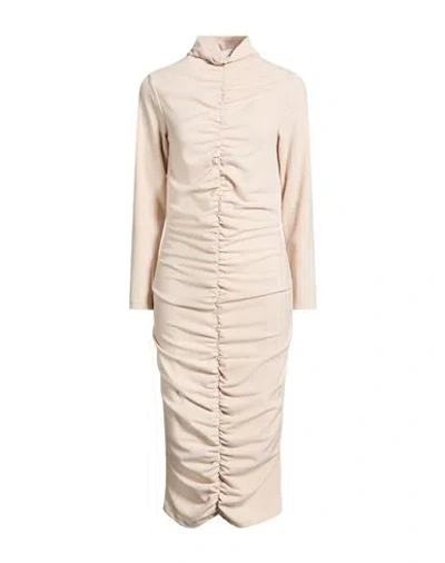 Motel Woman Midi Dress Beige Size M Polyester, Elastane In Neutral
