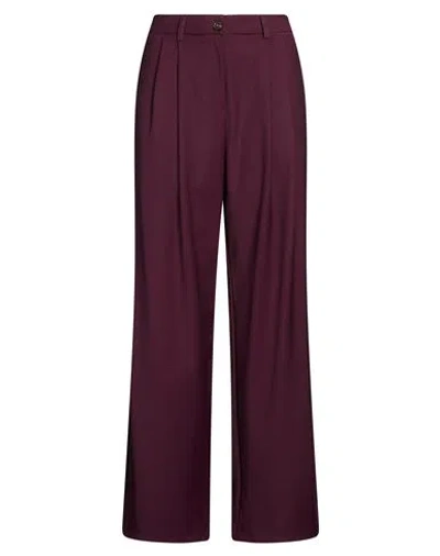 Motel Woman Pants Burgundy Size M Polyester, Viscose, Elastane In Purple