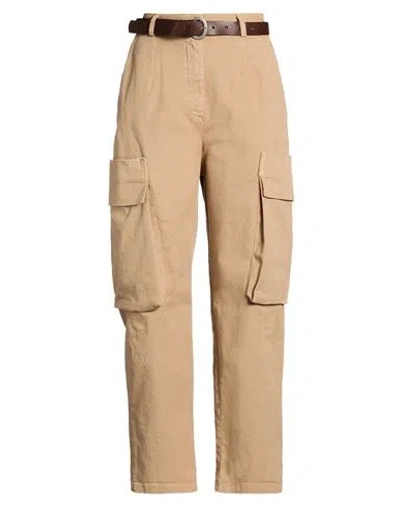 Motel Woman Pants Camel Size M Cotton, Elastane In Neutral