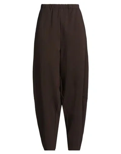 Motel Woman Pants Dark Brown Size L Viscose, Polyamide, Elastane