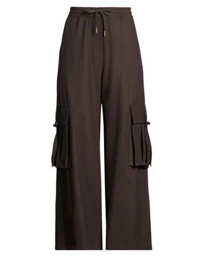 Motel Woman Pants Dark Brown Size M Polyester, Viscose, Elastomultiester
