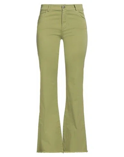 Motel Woman Pants Military Green Size Xs Cotton, Elastane