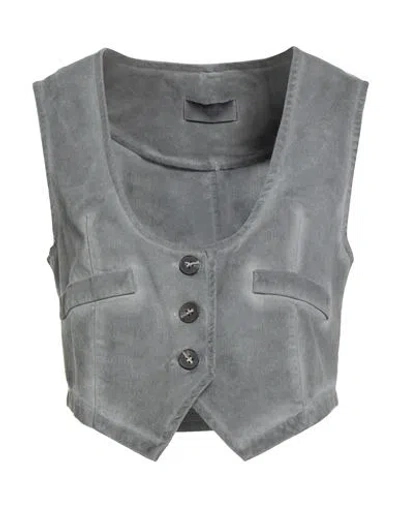 Motel Woman Tailored Vest Light Grey Size M Cotton In Gray