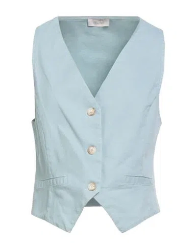 Motel Woman Tailored Vest Sky Blue Size M Cotton, Elastane