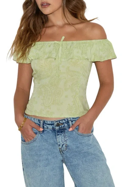 Motel Yokai Paisley Off The Shoulder Top In Green