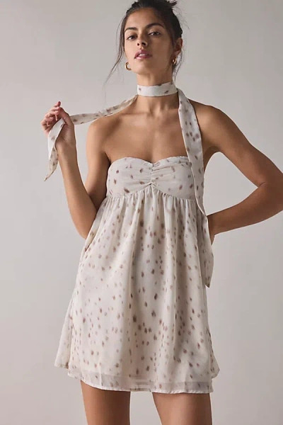Motel Yukio Strapless Scarf Babydoll Mini Dress In Bambi Ivory, Women's At Urban Outfitters