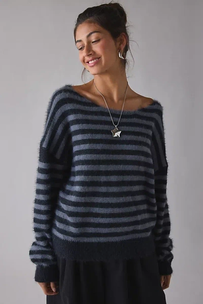 Motel Zuleika Oversized Boatneck Striped Sweater In Charcoal Stripe, Women's At Urban Outfitters In Multi