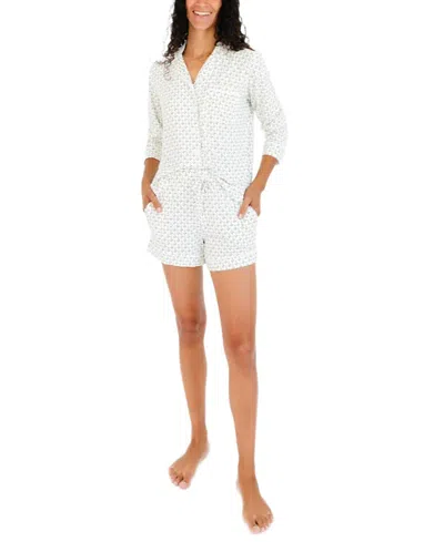 Motette Lavender Lane Long Sleeve & Shorts Bamboo Pajama Set In White