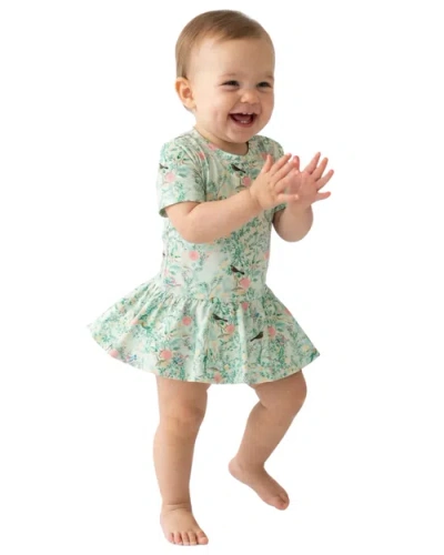 Motette Kids'  Sage Blossom Twirl Dress With Bodysuit In Green