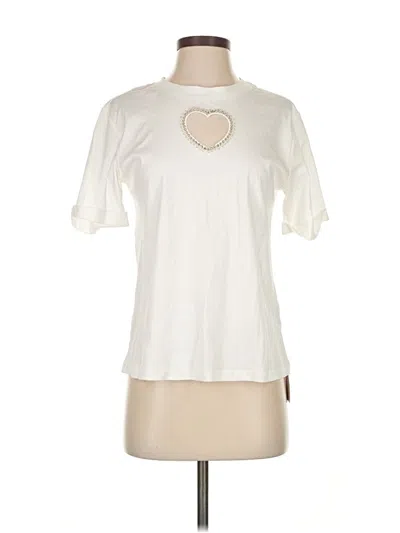Pre-owned Motf Short Sleeve Top Ivory Keyhole Neckline Tops In White