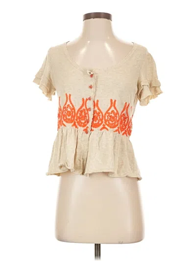 Pre-owned Moth Short Sleeve Top Tan Sweetheart Neckline Tops