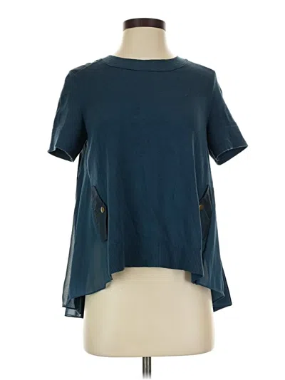 Pre-owned Moth Short Sleeve Top Teal Keyhole Neckline Tops In Blue