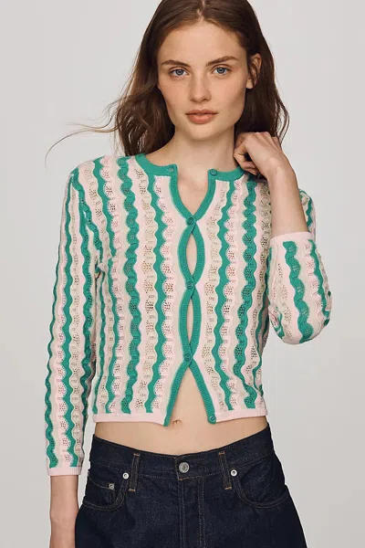 Mother 100% Cotton Pointelle Cardigan In Beige