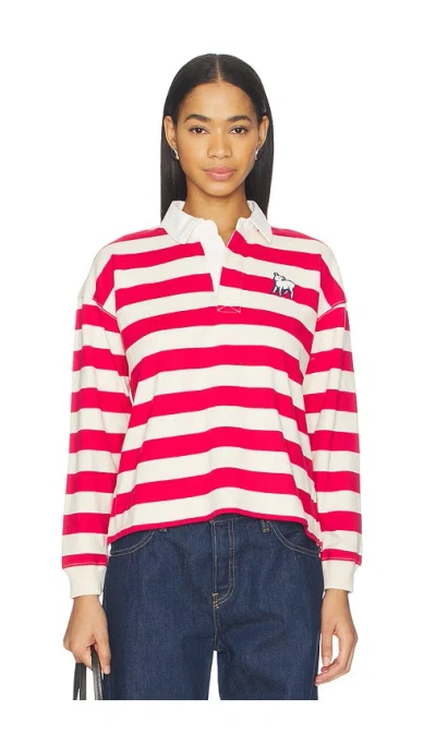 Mother Womens Tango Red And Cream The Boxy Match Cotton Polo Top