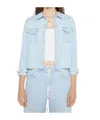 Mother The Super Exes Frayed Step Hem Crop Snap-up Denim Shirt In Blue