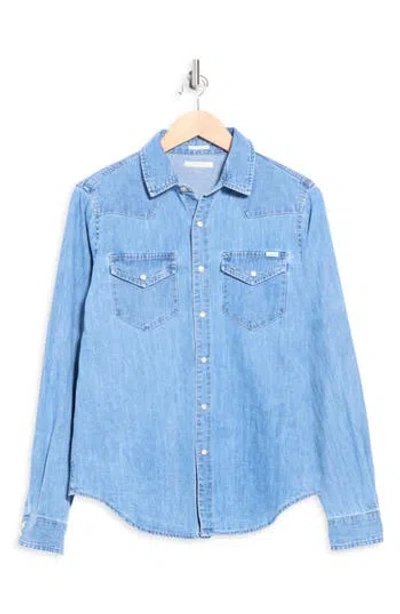 Mother All My Exes Embroidered Denim Shirt In Blue
