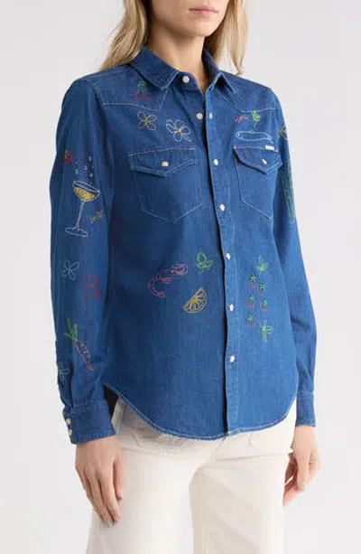 Mother All My Exes Embroidered Denim Shirt In Blue
