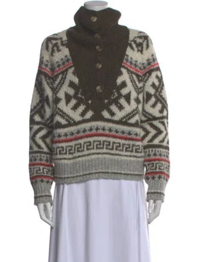 Pre-owned Mother Alpaca Printed Sweater In White