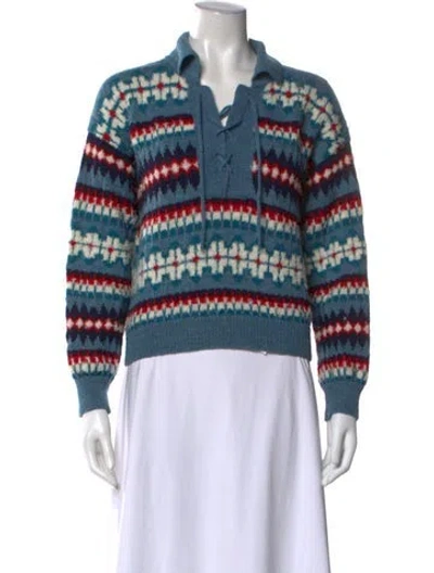 Pre-owned Mother Alpaca Striped Sweater In Blue