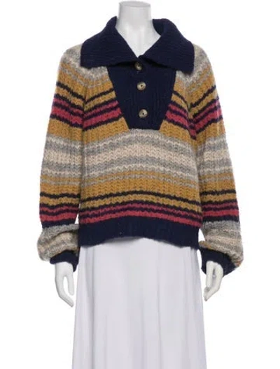 Pre-owned Mother Alpaca Striped Sweater In Blue