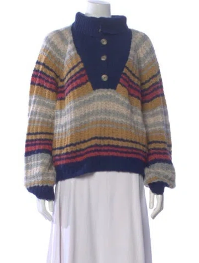 Pre-owned Mother Alpaca Striped Sweater In Blue