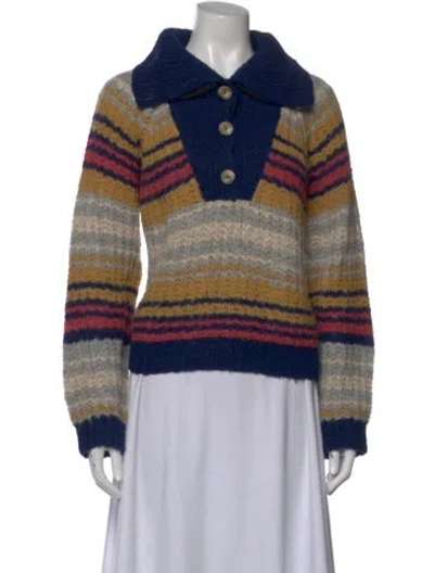 Pre-owned Mother Alpaca Striped Sweater In Blue