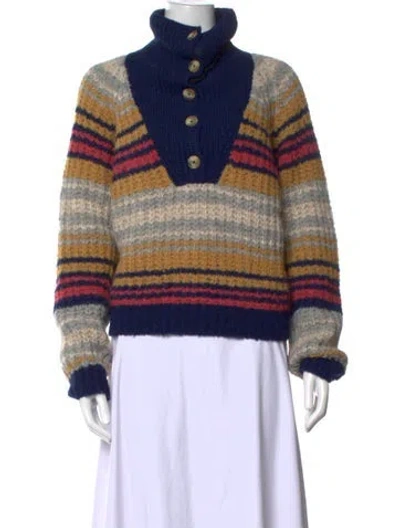 Pre-owned Mother Alpaca Striped Sweater In Blue