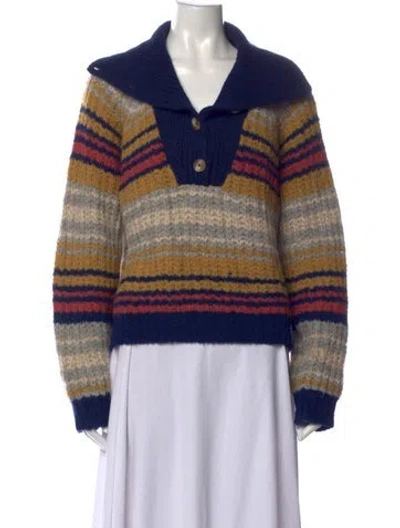 Pre-owned Mother Alpaca Striped Sweater In Blue