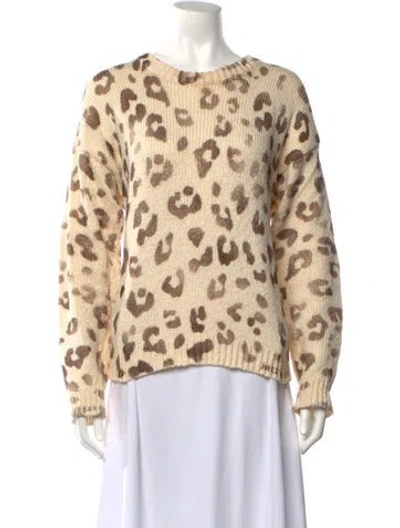 Pre-owned Mother Animal Print Crew Neck Sweater In White