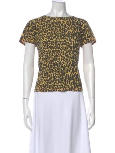 Pre-owned Mother Animal Print Crew Neck T-shirt In Yellow
