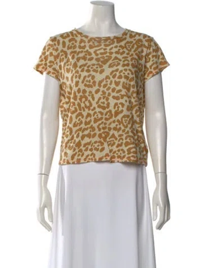 Pre-owned Mother Animal Print Crew Neck T-shirt In Yellow