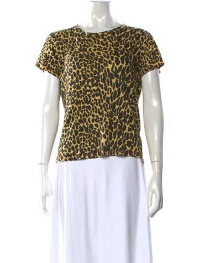 Pre-owned Mother Animal Print Crew Neck T-shirt In Yellow