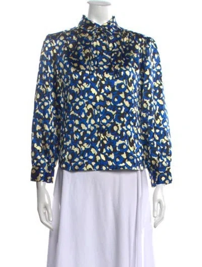 Pre-owned Mother Animal Print Long Sleeve Blouse In Blue