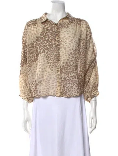 Pre-owned Mother Animal Print Long Sleeve Blouse In Neutrals