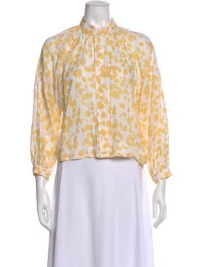 Pre-owned Mother Animal Print Long Sleeve Blouse In White