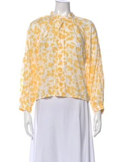 Pre-owned Mother Animal Print Long Sleeve Blouse In White