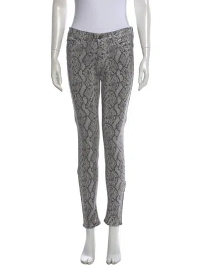 Pre-owned Mother Animal Print Skinny Leg Pants In Gray