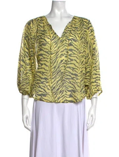 Pre-owned Mother Animal Print V-neck Blouse In Green