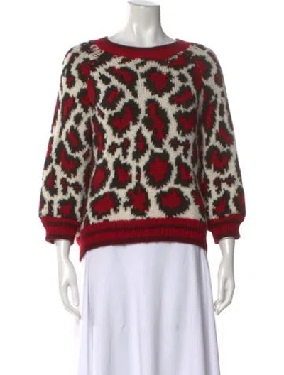 Pre-owned Mother Baby Alpaca Animal Print Sweater In Red