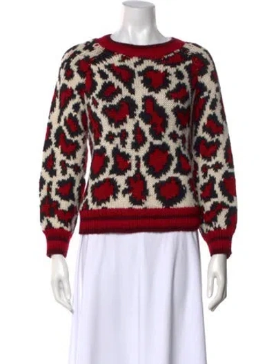 Pre-owned Mother Baby Alpaca Animal Print Sweater In Red