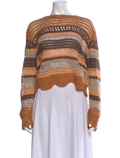 Pre-owned Mother Baby Alpaca Striped Sweater In Brown