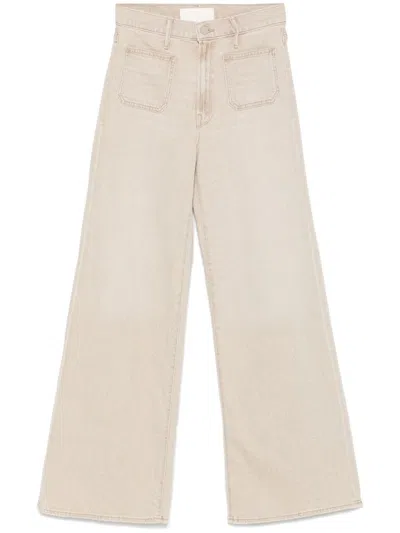 Mother Beige Long Jeans With Front Pockets