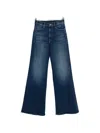 Mother Jeans The Rerun Zip Sneak With Belt Loops And Logo Embroidery On The Back In Blue Denim For Women In Blue