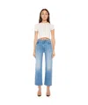 Mother Petites The Lil Dodger Button Sneak Wipeout Jeans In Blue