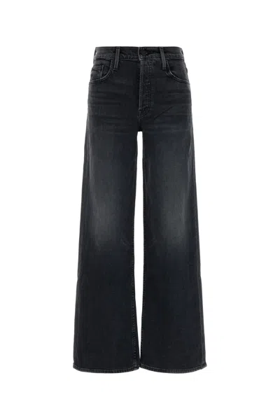 Mother Black Stretch Denim Wide-leg Jeans