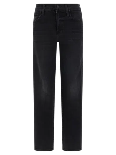 MOTHER BLACK THE MID RISE RAMBLER ZIP FLOOD JEANS