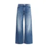 Mother Jeans The Rerun Zip Sneak With Belt Loops And Logo Embroidery On The Back In Blue Denim For Women In Blue