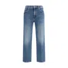 Mother Jeans The Rerun Zip Sneak With Belt Loops And Logo Embroidery On The Back In Blue Denim For Women In Blue